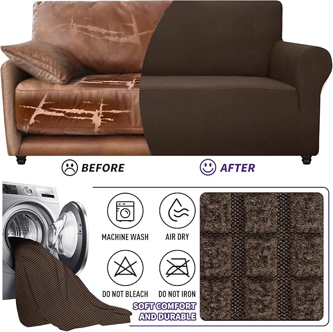 ZNSAYOTX Super Stretch Couch Cover Love Seat Sofa Covers for Living Room Dogs Pet Friendly Furniture Protector Spandex Loveseat Slipcovers with Anti Slip Foam Sticks (Coffee, Loveseat)