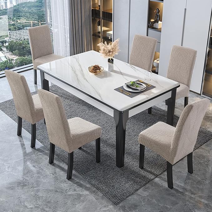 Genina Waterproof Chair Covers for Dining Room Set of 2, Stretch Jacquard Dining Chair Slipcovers Removable Washable Chair Protector for Kitchen, Hotel, Restaurant (Leaves-Warm Gray, 2 PCS)