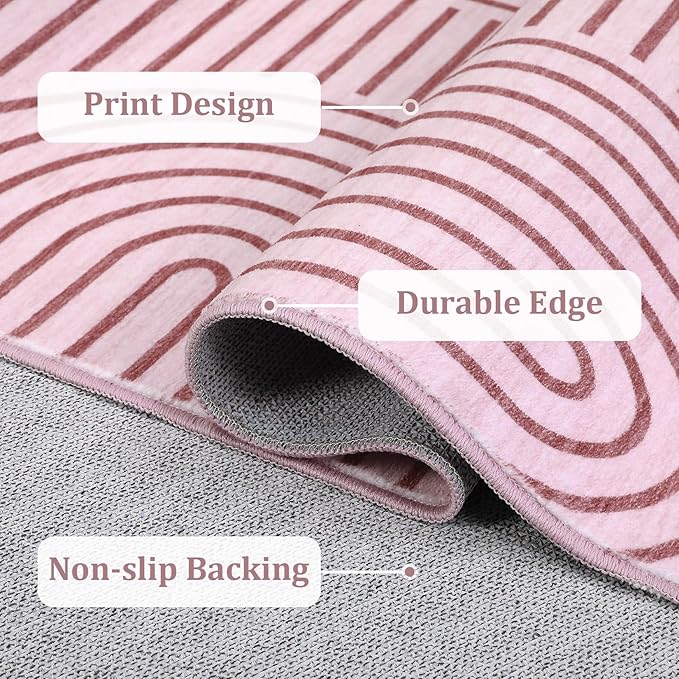 ROYHOME Modern Rug 2x6 Runners for Hallways, Abstract Kitchen Runner Rugs Non Slip Bath Runner, Rainbow Washable Runners Rug for Bedroom, Soft Long Rugs for Entryway Bathroom Laundry Dorm, Pink