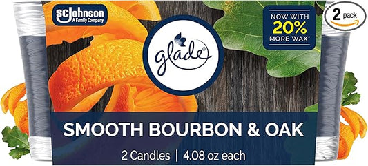 Glade 1-Wick Scented Candle Jar, Smooth Bourbon & Oak, Air Freshener Infused with Essential Oils, 4.08 Oz, 2 Count