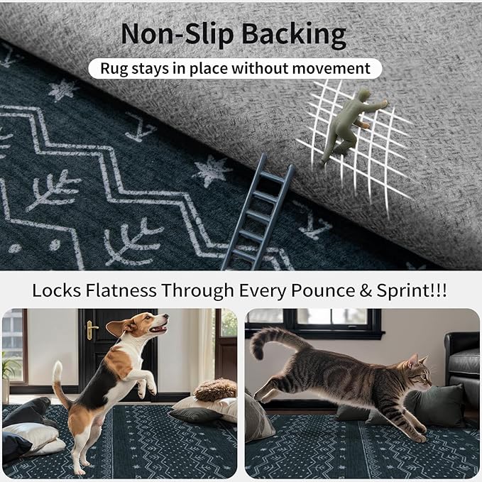 SERISSA Hallway Runner Rug, 2'6"x8' Washable Non-Slip Grey Boho Rug, Soft Low-Pile Geometric Indoor Long Carpet for Kitchen Laundry Room Bathroom