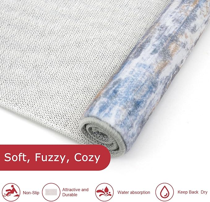 KOZYFLY Small Area Rug 2x3 Rug Entryway Rugs Modern Abstract Indoor Non-Slip Machine Washable Rug, Dining Room Rug with Soft Low Pile for Living Room Bath Office Small Carpet Floor Mats Blue Rust