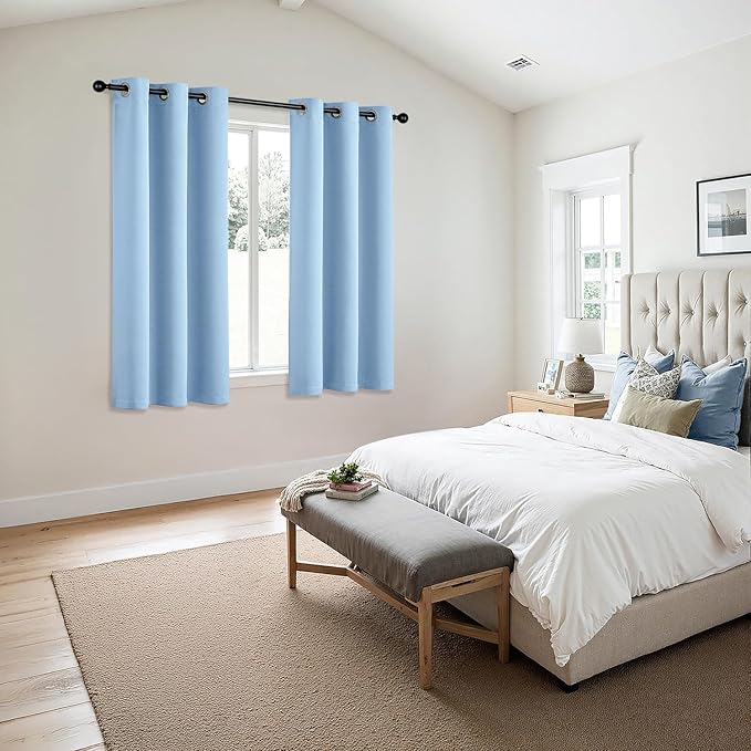 MIULEE Sky Blue Blackout Curtains for Bedroom Living Room 45 Inches Long 2 Panels, Thermal Insulated Room Darkening Drapes Grommet Noise Reducing Light Blocking Window Treatments 40x45 Inch