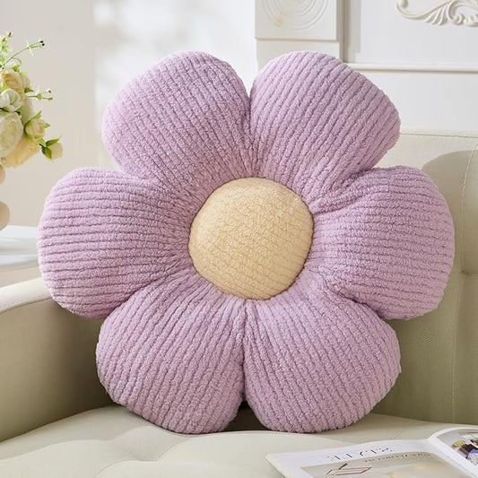 Flower Pillow, Purple Throw Pillows Cute Daisy Decorative Pillow for Bed, Sofa, Couch.19.6" Purple Round Cushion Seating Home Decorative