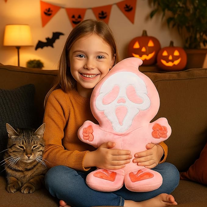 GAGEC Halloween Ghost Pillow Pink Halloween Funny Spooky Ghost Throw Pillows 15.8 Inch Home Sofa Decorations Horror Decor for Friends Family