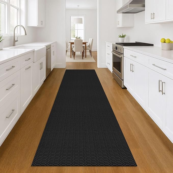 KOZYFLY Washable Runner Rug 3x10 ft Hallway Kitchen Runner Rugs with Rubber Backing Bobo Entryway Runner Indoor, Long Carpet Runners for Hall Kitchen Entryway, Black/Grey