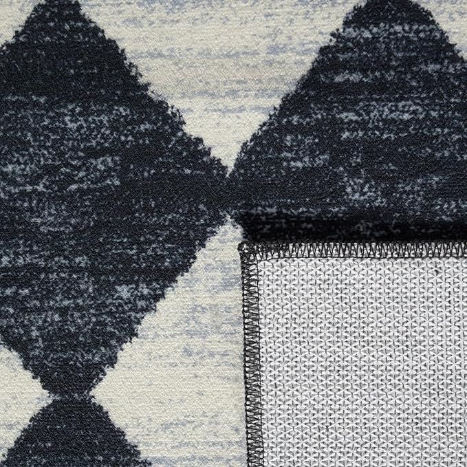 Lahome Zelie Checkered Washable 2x12 Runners for Hallways Non Slip, Black Kitchen Bathroom Runner Rugs, Modern Trellis Ultra-Thin Indoor Carpet Runner for Bedroom Dorm Classroom Decor (2'x12',Black)