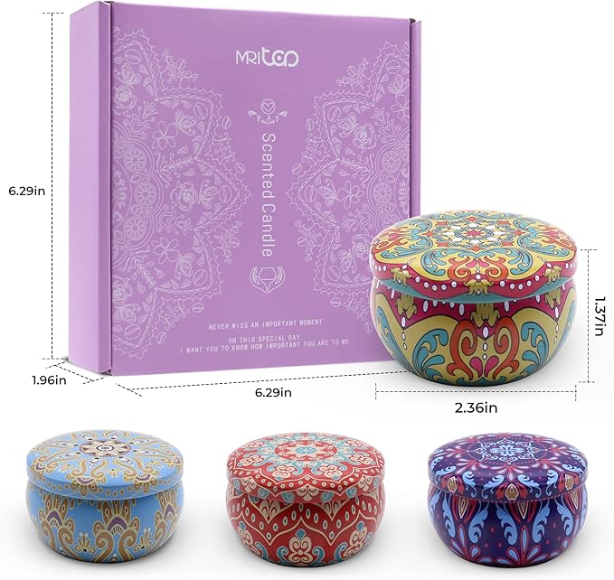 Scented Candles Gift Set for Women Soy Candles 4 Pack Natural Aromatherapy with Dried Flowers in Reusable Tins Relaxation Gift for Birthday Mother's Day Valentine's Day Christmas New Home
