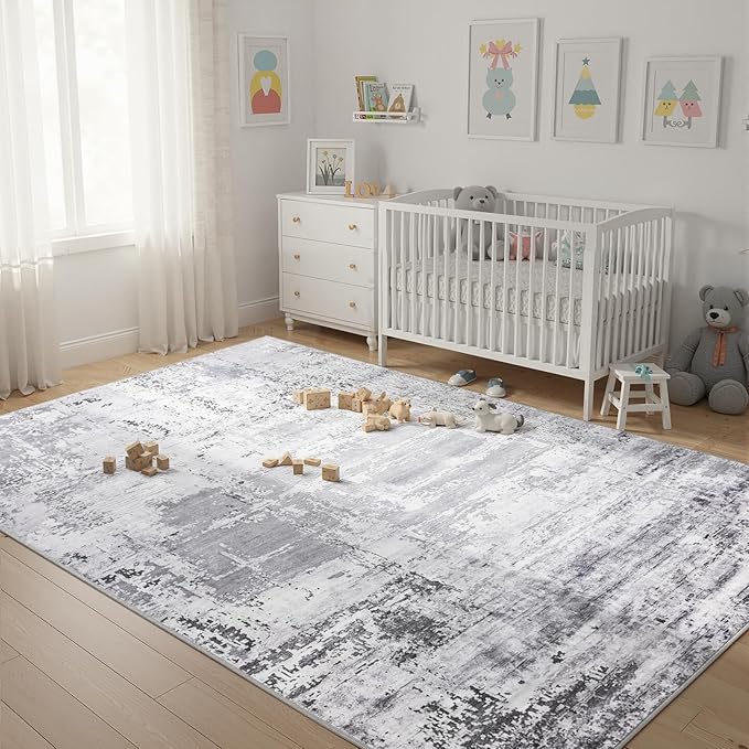 HOMORE Living Room Rug 5x7 Grey Area Rugs, Non Slip Washable Rugs for Bedroom Dining Room Abstract Carpet for Dorm Farmhouse Kids Playroom Classroom