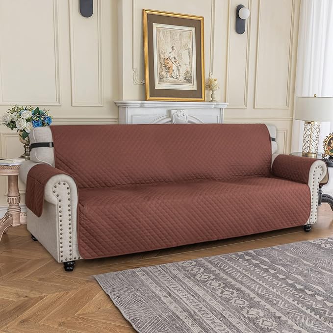 XINEAGE Oversized Sofa Cover Waterproof Couch Covers for 3 Cushion Couch, Soft Washable Slipcover with Pockets & Non-Slip Elastic Straps, Thick Furniture Protector (XL-Sofa, Coffee)
