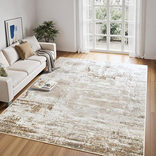 HOMORE Living Room Rug 6x9 Large Rug Beige Area Rugs Non Slip Washable Rugs for Bedroom Dining Room Abstract Carpet for Farmhouse Kids Playroom Classroom