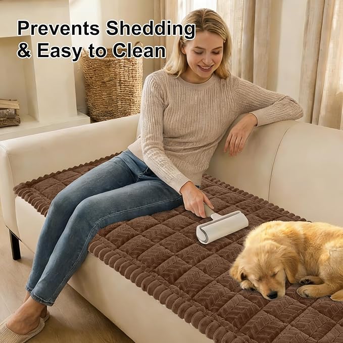 Smiry Non Slip Couch Covers for Dogs, Fuzzy Pet Couch Covers for 3 Cushion Sofa Pet Friendly, Soft Sofa Slipcovers Cushion Furniture Protector Washable (Brown, 27.6" x 70.9")