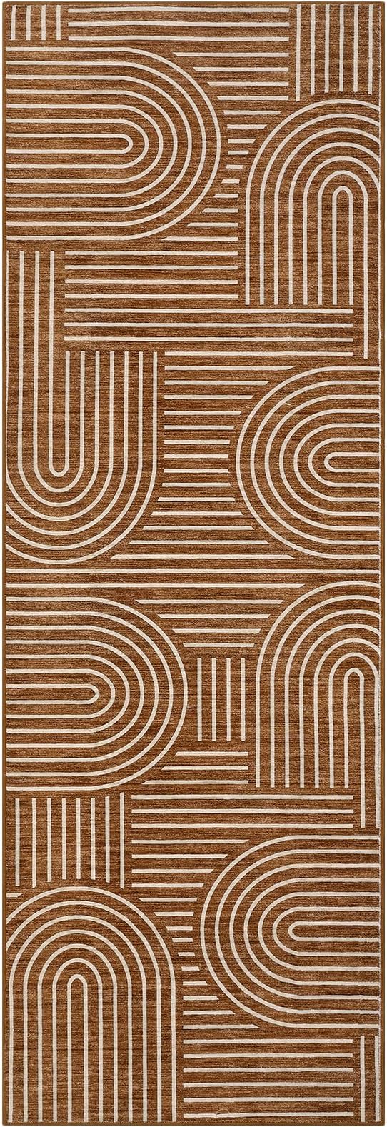 ROYHOME Modern Rug 2x6 Runners for Hallways, Abstract Kitchen Runner Rugs Non Slip Bath Runner, Rainbow Washable Runners Rug for Bedroom, Soft Long Rugs for Entryway Bathroom Laundry Dorm, Copper