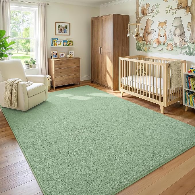 Soft Rugs for Living Room 4x6 Light Green, Modern Area Rug for Bedroom Nursery Dorm, Thickened Throw Rugs for Girls Kids, Washable Indoor Floor Carpets
