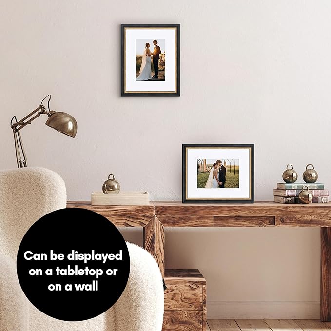 Americanflat Vintage Frames - 8x10 Picture Frame with Beaded Accents and Shatter-Resistant Glass - Use as 5x7 Frame or Display 8x10 Photos Without Mat - Heirloom Collection - Black Gold