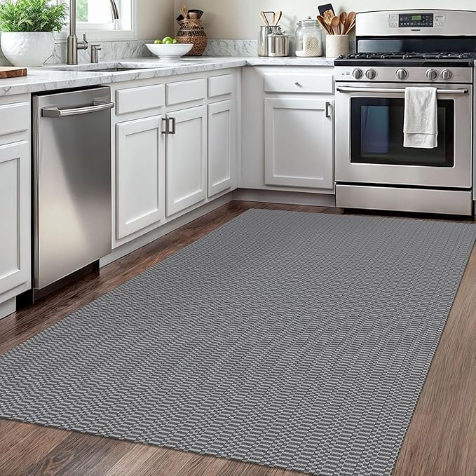 KOZYFLY Washable Area Rug 4x6 Ft Rubber Backed Rugs for Entryway Bedroom Throw Rugs Boho Entry Rug, Cotton Braided Floor Carpet for Dining Room Living Room, Grey/Charcoal Grey