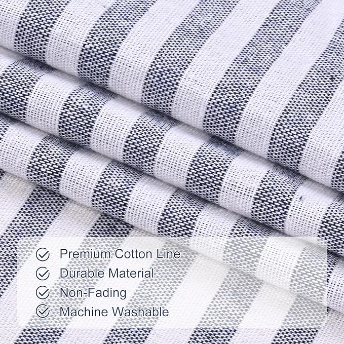 ASPMIZ Cotton Linen Kitchen Valance Curtains, Boho Rustic Button Valances for Windows Farmhouse Style, Blue Striped Valance Window Topper Treatment Tiers, Window Valances for Bathroom, 52 x 18 Inch