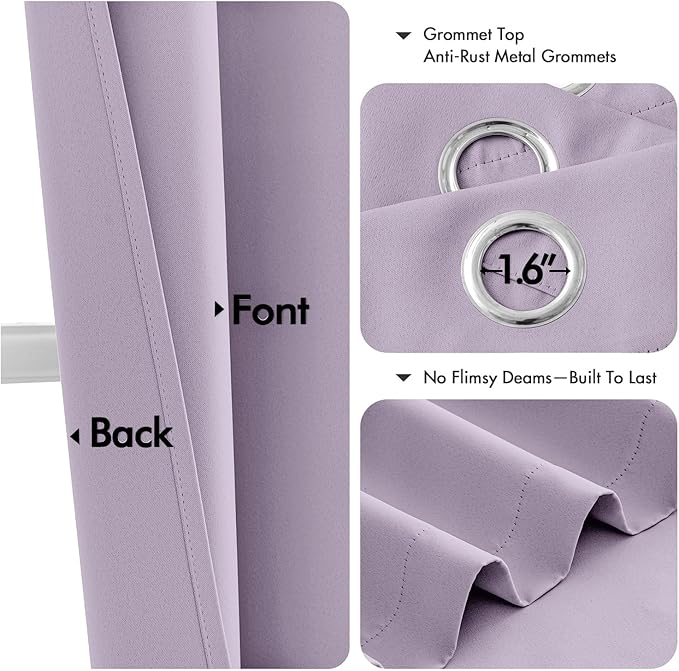 MIULEE Lilac Blackout Curtains for Bedroom Living Room 84 Inches Long 2 Panels, Thermal Insulated Room Darkening Drapes Grommet Noise Reducing Light Blocking Window Treatments 40x84 Inch