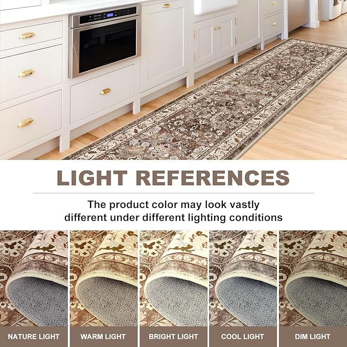 LOKHOM Washable Runner Rug, 2x8 Non Slip Vintage Hallway Runner Rug with Rubber Backing, Boho Floral Soft Faux Wool Kitchen Rug Carpet Runner for Kitchen Laundry Entryway Bedroom (Dark Brown)