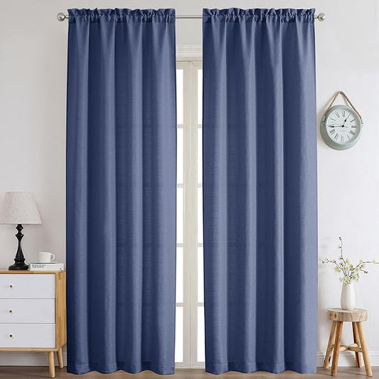 Chyhomenyc Bennet Blue Curtains 96 Inches Long 2 Panels, Faux Linen Textured Semi Sheer Airy Light Filtering Soft Privacy Farmhouse Curtain Drapes for Living Room Bedroom, Each 40" Wx96 L