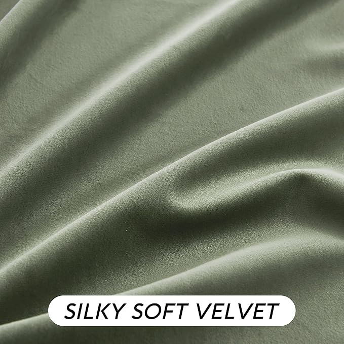 RYB HOME Sage Green Velvet Curtains 80 inches with Hook Belt, Soft Fabric Room Darkening Thermal Insulated Luxurious Home Decor Curtains for Living Room Bedroom, W 52" x L 80", 2 Panels Set