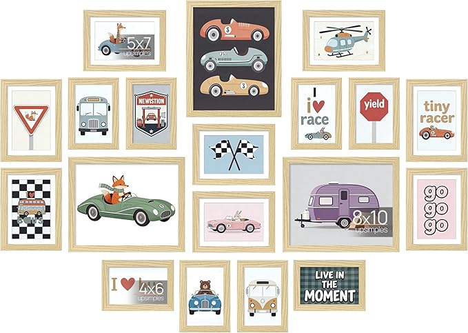 upsimples 19 Pack Picture Frames Collage Wall Decor for Mounting or Tabletop Display, Photo Gallery Frame Set for Family, Multi Sizes Including 8x10, 5x7, 4x6, Natural