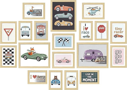 upsimples 19 Pack Picture Frames Collage Wall Decor for Mounting or Tabletop Display, Photo Gallery Frame Set for Family, Multi Sizes Including 8x10, 5x7, 4x6, Natural