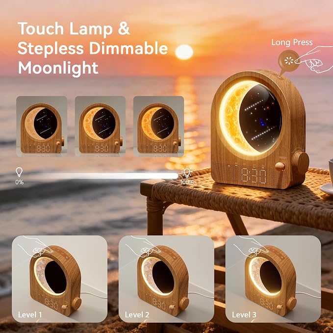 blonbar Dual Alarm Clock for Heavy Sleepers, Dimmable Moon Lamp Gifts - Image 5