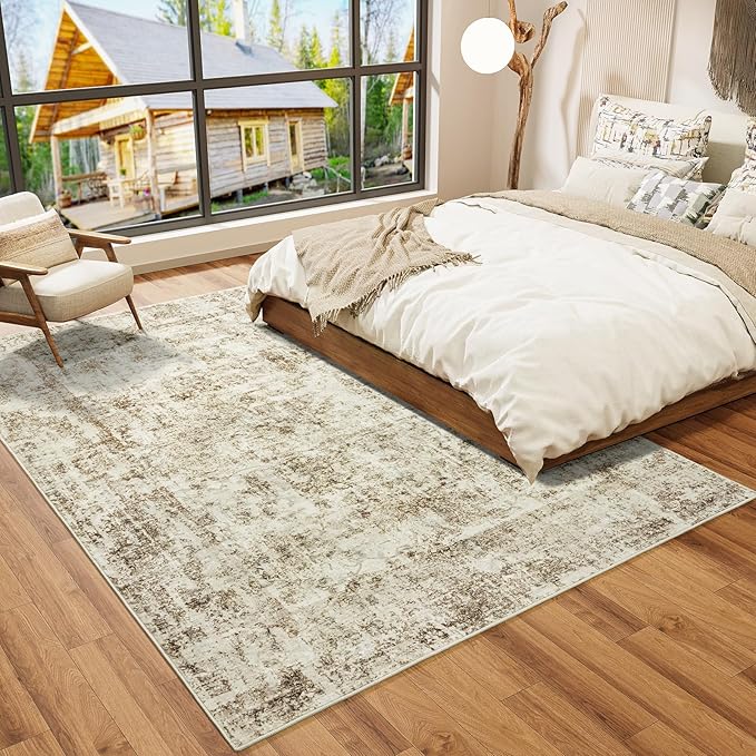 HOMORE Washable Area Rug 5x7 Beige Living Room Rug, Modern Abstract Rugs for Bedroom Non Slip Rugs for Kids Nursery Room Vintage Carpet for Farmhouse,Dorm,Classroom,Apartment