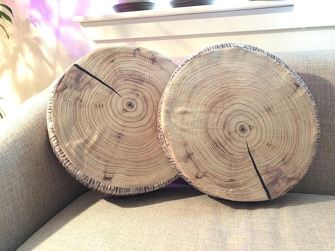 HYSEAS Decorative Round Throw Pillow, 3D Digital Print Comfortable Kids Funny Cute Wood Log Forest Décor Seat Cushion for Home, Couch, Sofa, Bedroom, Living Room, Light Green Stump, 2 Pack