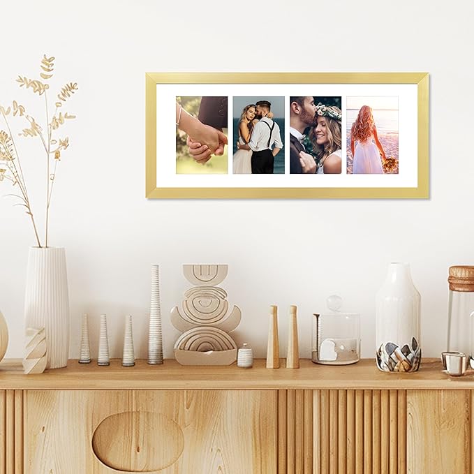 VIOLABBEY 8x20 Picture Frame 2Pack, Fits Four 4x6 Photos with Mat or One 8x20 Picture without Mat for Wall, Gold