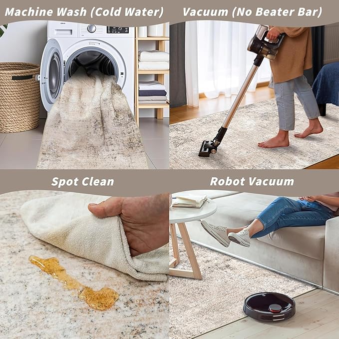 2x5 Washable Kitchen Rug Runner – Non-Slip Abstract Modern Neutral Small Rug for Bathroom, Hallway, Bedroom, Laundry Room, Entryway – Soft Low-Pile Thin with Rubber Backing (Beige Grey, 2x5)