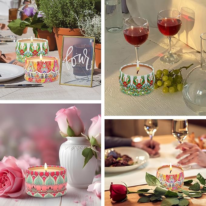 Scented Candles Gift Set, 3 Pack Candles for Home Scented, Long Lasting Soy Wax Aromatherapy Candle Set, Gifts for Women with Gift Box, Baby Shower Prizes (Rose.Vanilla.Orange)