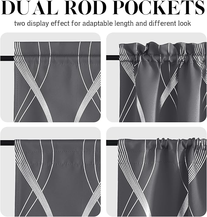 NICETOWN Blackout Curtain for Window, Foil Printed French Door Curtains for Living Rooom Rod Pocket Thermal Insulated Shade for Kitchen Glass Patio Door, 25" W x 72" L, 1 Panel, Grey