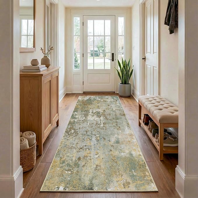 Green Rug Runners for Hallways Kitchen 2.6x8 Non Slip Washable Entryway Runner Rugs with Rubber Backing 8ft Long Carpet Runner for Laundry Bedroom, Low Pile Stain & Fade Resistant, Sage Green