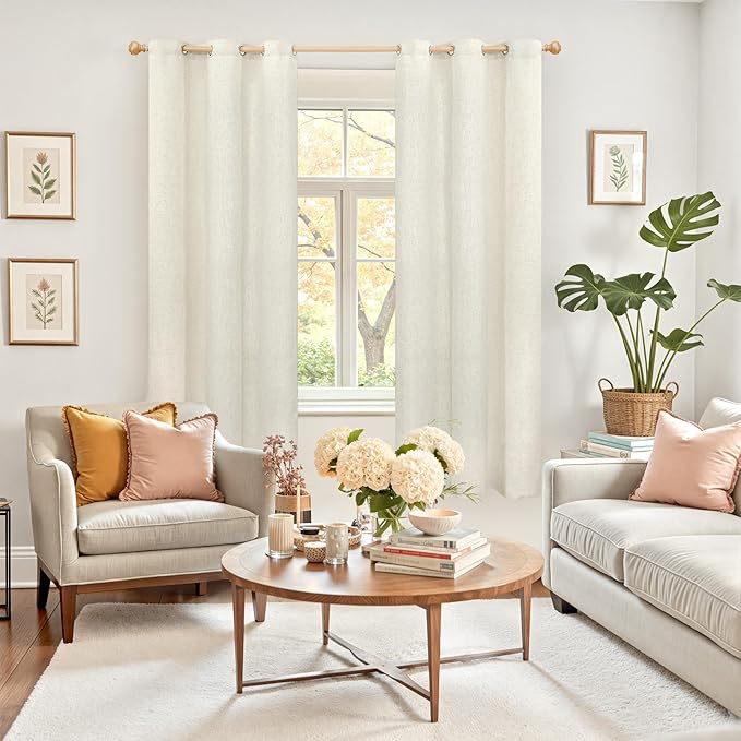 YoungsTex Linen Semi Sheer Curtains 63 Inch Length 2 Panels Set - Light Filtering Drapes with Grommet Window Treatments for Bedroom Living Room, 42 X 63 Inch