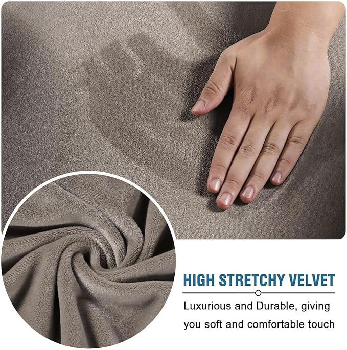 H.VERSAILTEX Modern Velvet Plush High Stretch Sofa Slipcover Furniture Protector Form Fit Luxury Thick Sofa Cover for 3 Cushion Couch, Machine Washable Width Up to 90 Inch (Sofa,Taupe), 4 Piece