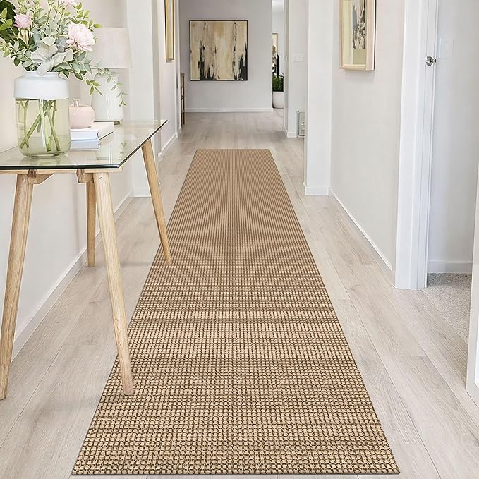 IOHOUZE Washable Runner Rug 2x10 Non Slip Rubber Backed Long Hallway Runner Entryway Runner Indoor, Kitchen Rugs Woven Cotton Floor Carpet for Hall Entrance, Orange/Tan/Brown