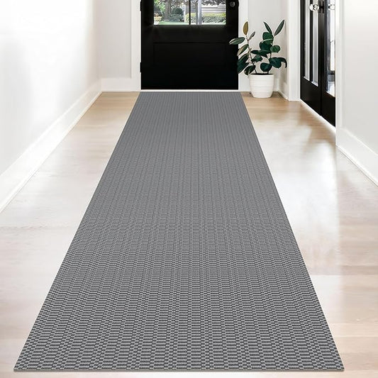 KOZYFLY Washable Runner Rug 3x12 ft Hallway Kitchen Runner Rugs with Rubber Backing Bobo Non Slip Entryway Runner Indoor, Long Carpet Runners for Hall Kitchen Entryway, Grey/Charcoal Grey