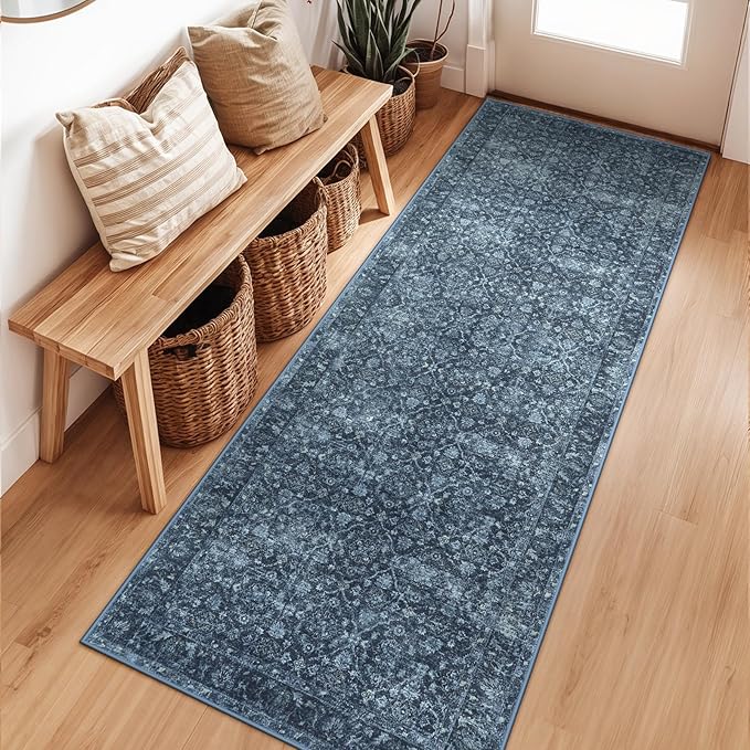 Hedlive Navy Blue Runner for Hallway, 2x6 Washable Kitchen Runner Rug Non Skid Washable,Soft Runners for Entryway Bedroom, Low Pile Carpet Runners for Entry Bathroom Bedside (2'x6',Blue)