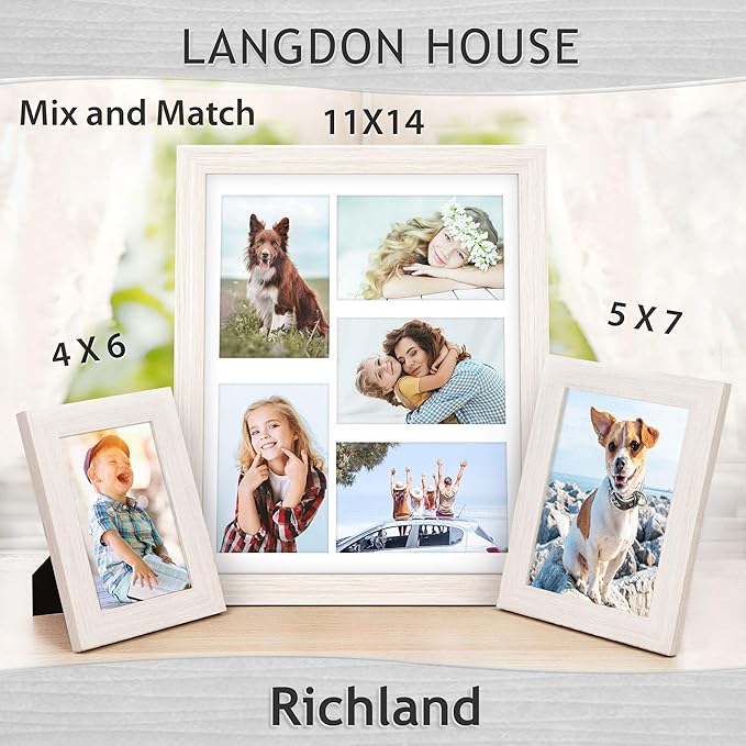 Langdon House 11x14 Collage Picture Frames w/Mat for 5-4x6 Photos (Almond White, 6 Pack) Woodgrain Style, Wall Mount Only, Richland Collection