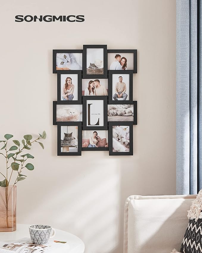 SONGMICS Collage Picture Frames, 4x6 for Wall Decor, Multi Family Photo for Gallery Decor, Hanging Display, Set of 12, Ink Black URPF26BK