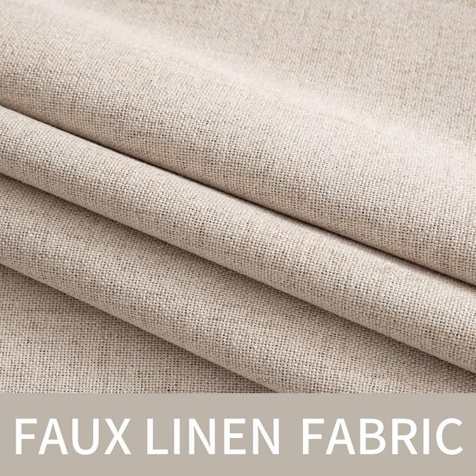 MIULEE 100% Blackout Linen Textured Curtains for Bedroom Solid Thermal Insulated Natural Beige Grommet Room Darkening Curtains & Drapes Luxury Decor for Living Room Nursery 52 x 132 Inch (2 Panels)