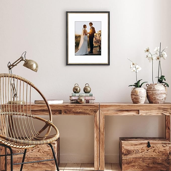 Americanflat Vintage Frames - 16x20 Picture Frame with Beaded Accents and Polished Plexiglass - Use as 11x14 Frame or Display 16x20 Photos Without Mat - Heirloom Collection - Wall Display - Black Gold