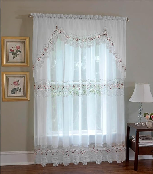 Today's Curtain, Vintage Macramé Organza Panel 84", White/Rose, 58" W x 84" L