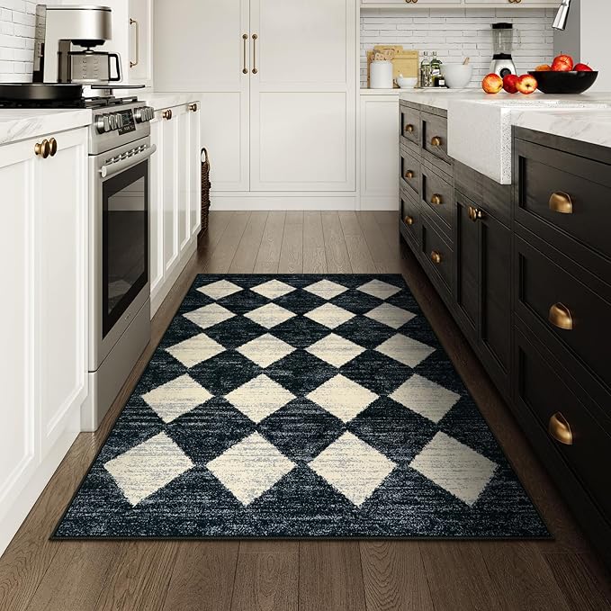 Lahome Zelie Moroccan Trellis Area Rug - 3x5 Washable Black Entry Rug Non Slip Living Room Mat, Distressed Lattice Soft Stain Resistance Indoor Throw Carpet for Front Door Foyer Bedroom Bathroom