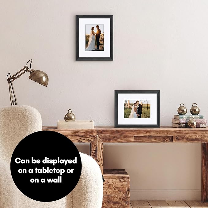 Americanflat Vintage Frames - 8x10 Picture Frame with Beaded Accents and Shatter-Resistant Glass - Use as 5x7 Frame or Display 8x10 Photos Without Mat - Heirloom Collection - Tabletop or Wall - Black