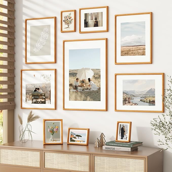 16 x 20 Picture Frame, USA-Sourced Teak Wood Photo Frames with HD Tempered Glass, Handcrafted Rounded Corner 16x20 Wooden Frames Matted to 11x14 Photos, Horizontal or Vertical Wall Display