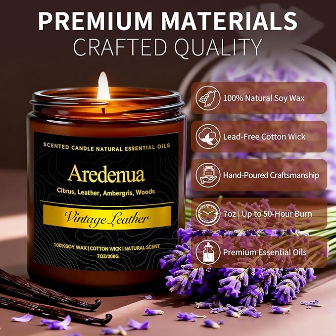 Lavender Vanilla Soy Candle for Relaxation & Sleep, Calming Scented Candle for Stress Relief, Bedroom & Self Care Gift - 7oz Hand Poured Candles Long Lasting Scent for Home, Bedroom, Spa
