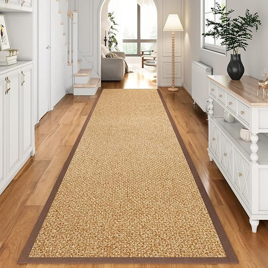 YDKGL Washable Hallway Runner Rug 2x8 Jute Like Kitchen Runner Mat Rugs Non Slip, Woven Soft Entryway Farmhouse Runner Boho Floor Carpet for Indoor Laundry Hall Backdoor Bedroom Living Room, Brown
